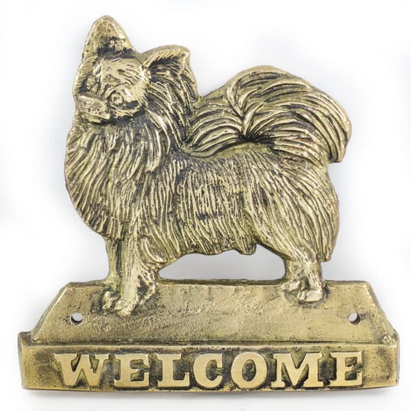 Långhårig Chihuahua - dörrplatta med hund, välkomstplakett i mässing, unik skylt med inskriptionen Welcome by Art-Dog