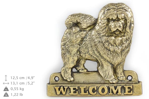 Chow Chow - dørplade med hund, velkomstplade af messing, unikt skilt med inskriptionen Welcome by Art-Dog