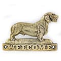 Pikkukuva 1 / 4: Karvakarvainen mäyräkoira - ovilevy koiralla, messinki tervetuliaistaulu, ainutlaatuinen kyltti, jossa kirjoitus Welcome by Art-Dog