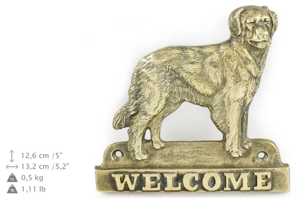 Hovawart - ovilevy koiralla, messinkinen tervetuliaiskyltti, ainutlaatuinen kyltti, jossa on merkintä Welcome by Art-Dog