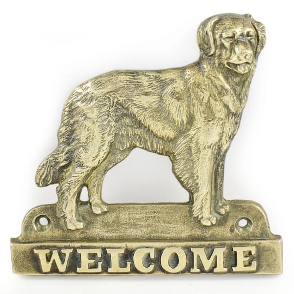 Hovawart - ovilevy koiralla, messinkinen tervetuliaiskyltti, ainutlaatuinen kyltti, jossa on merkintä Welcome by Art-Dog