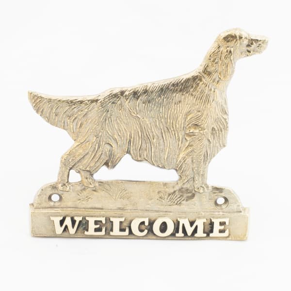 Irsk setter - dørskilt med hund, velkomstplade af messing, unikt skilt med inskriptionen Welcome by Art-Dog