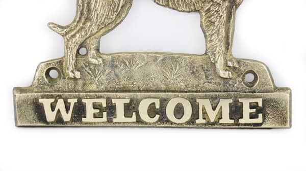 Irlanninsusikoira, Irlanninsusikoira - ovilevy koiralla, messinkinen tervetulokyltti, ainutlaatuinen kyltti, jossa on kirjoitus Welcome by Art-Dog