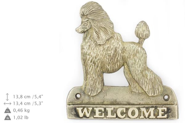 Villakoira - ovikyltti koiralla, messinkinen tervetulokyltti, ainutlaatuinen kyltti, jossa kirjoitus Welcome by Art-Dog