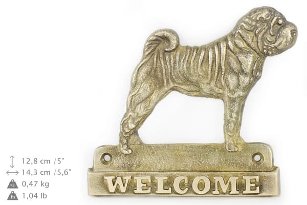 Shar Pei - dörrskylt med en hund, välkomstplakett i mässing, unik skylt med inskriptionen Welcome by Art-Dog
