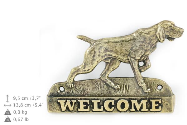 Weimarinseisoja, Weimarinseisoja - ovilevy koiralla, messinkinen tervetuliaiskyltti, ainutlaatuinen kyltti, jossa on kirjoitus Welcome by Art-Dog