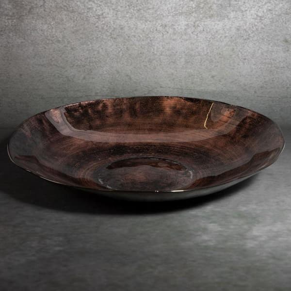 DEKORATIV GLAS PLADE PATI (05) FI 38 X 7 CM BRUN