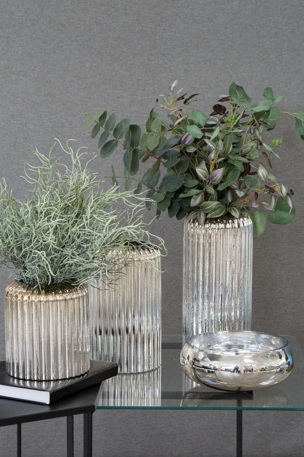 DEKORATIV LJUSSTAKE AV GLAS NELA2 (01) FI 12 X 8 CM SILVER