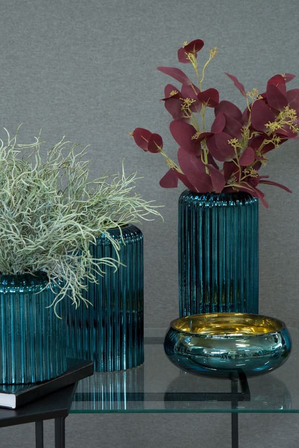 DEKORATIV GLASSKÅL NELA (02) FI 22 X 8 CM MÖRK TURKOS