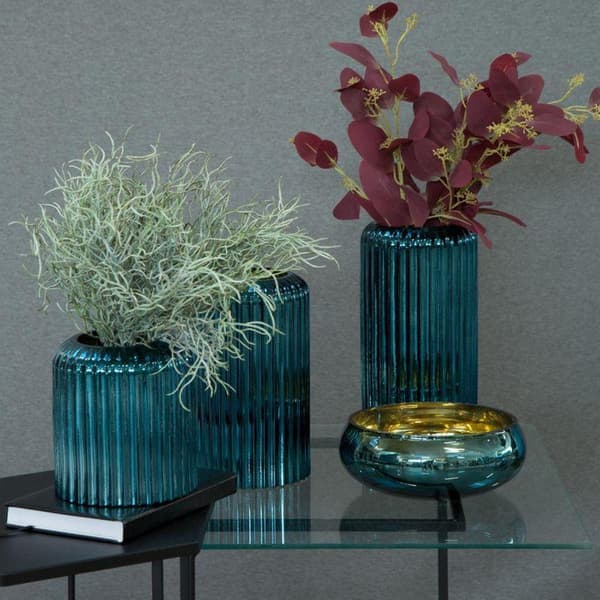 DEKORATIV GLASSKÅL NELA (02) FI 22 X 8 CM MÖRK TURKOS