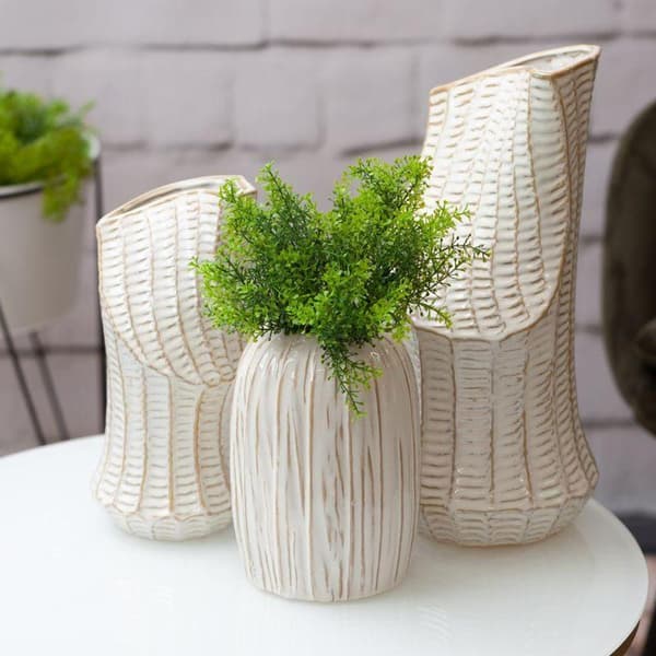 DEKORATIV VASE LIZA (01) FI 14 X 29 CM CREME