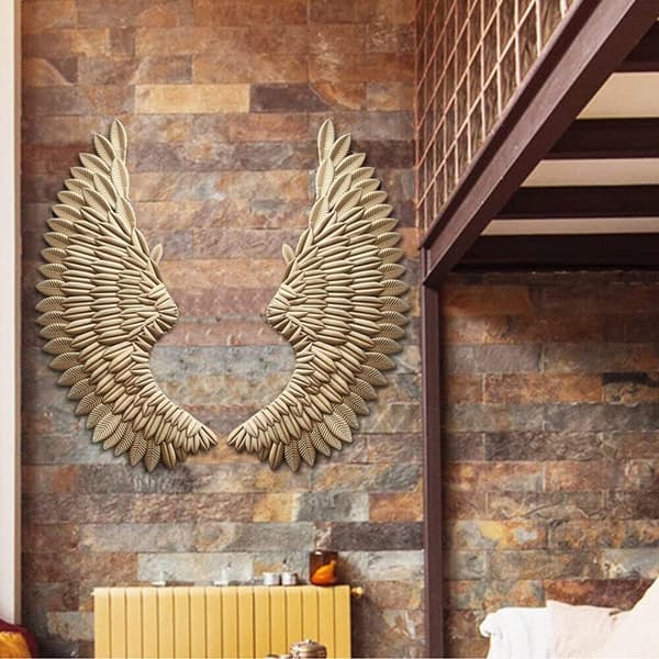 Engelvinger Vægdekoration, Elegant Guld Finish, Holdbar Metal Konstruktion, Alsidig Størrelse