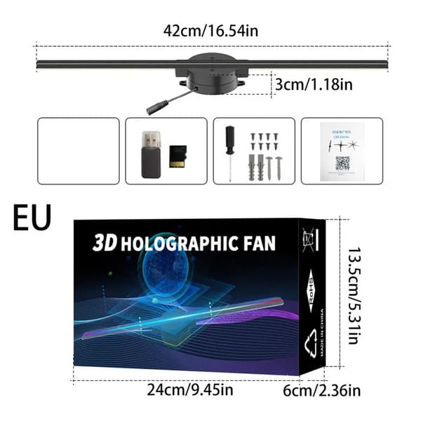 3D Holografisk Fläktprojektor, 2000x224 Upplösning, 244 LED-lampor,EU-kontakt
