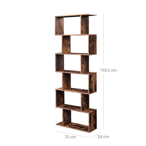 Asymmetrisk bogreol med 6 niveauer - Brun