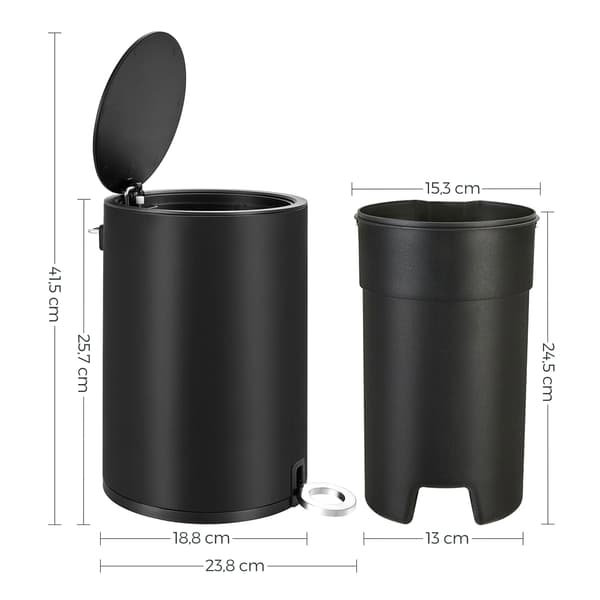 Pedalspand 3L med soft close-låg og aftagelig inderspand - Svart