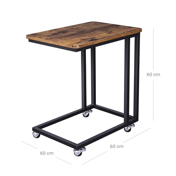 Sidebord med hjul og industriell design i brun/svart