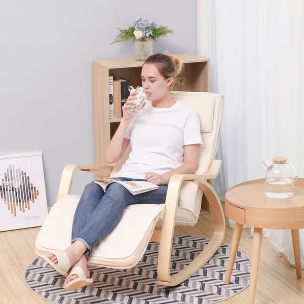Ergonominen keinutuoli säädettävällä jalkatuella – beige, 150 kg kantavuus