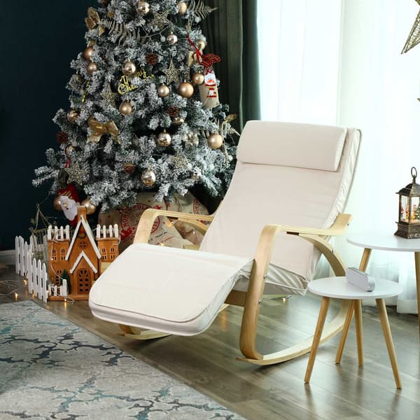 Ergonominen keinutuoli säädettävällä jalkatuella – beige, 150 kg kantavuus