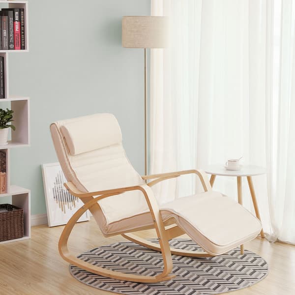 Ergonominen keinutuoli säädettävällä jalkatuella – beige, 150 kg kantavuus