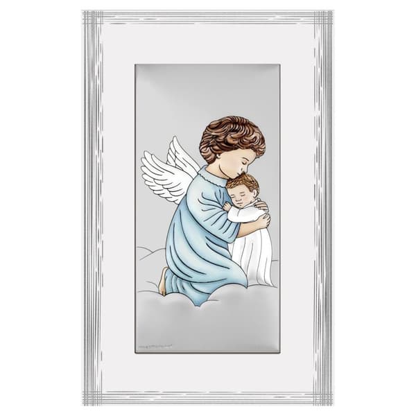 Skyddsängel bild silver modern ovanför sängen färgglad | Storlek: 9x15,5cm | SKU: BC6763/2FBCOL