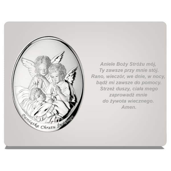 Skyddsängel silver modern bild ovanför sängen med gravyr dop souvenir | Storlek: 15x11,5cm | SKU: VL816/1BI/S