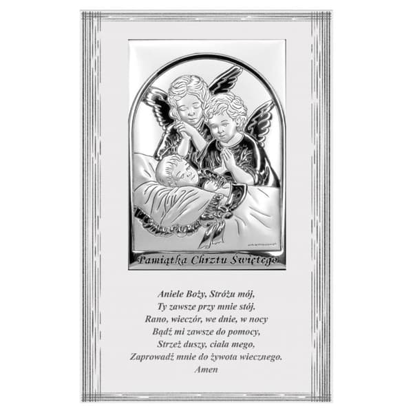 Skyddsängel bild silver modern ovanför sängen två änglar dop souvenir | Mått: 9x14cm | SKU: BC6588F/2