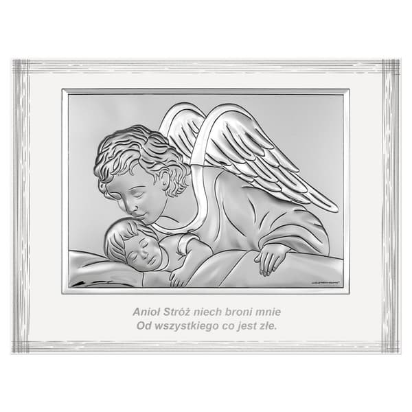 Skyddsängel bild silver modern ovanför sängen med gravyr | Mått: 9x12cm | SKU: BC6671F/2