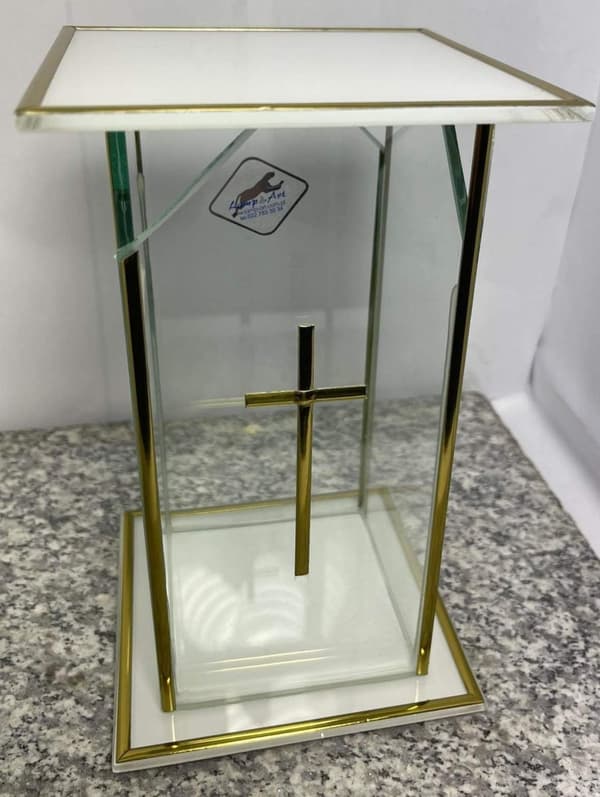 HELT GLAS SLUTAT GLAS VIT-GULD STOR / 1 STK