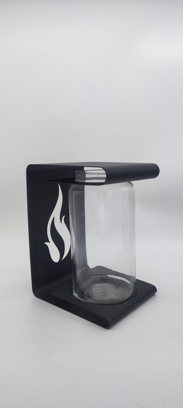 LYKTA METALL GLAS / LÅGA / 1 STK / SVART