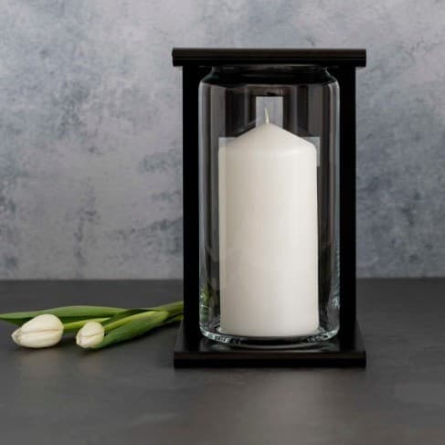 LYKTA METALL GLAS / LÅGA / 1 STK / SVART