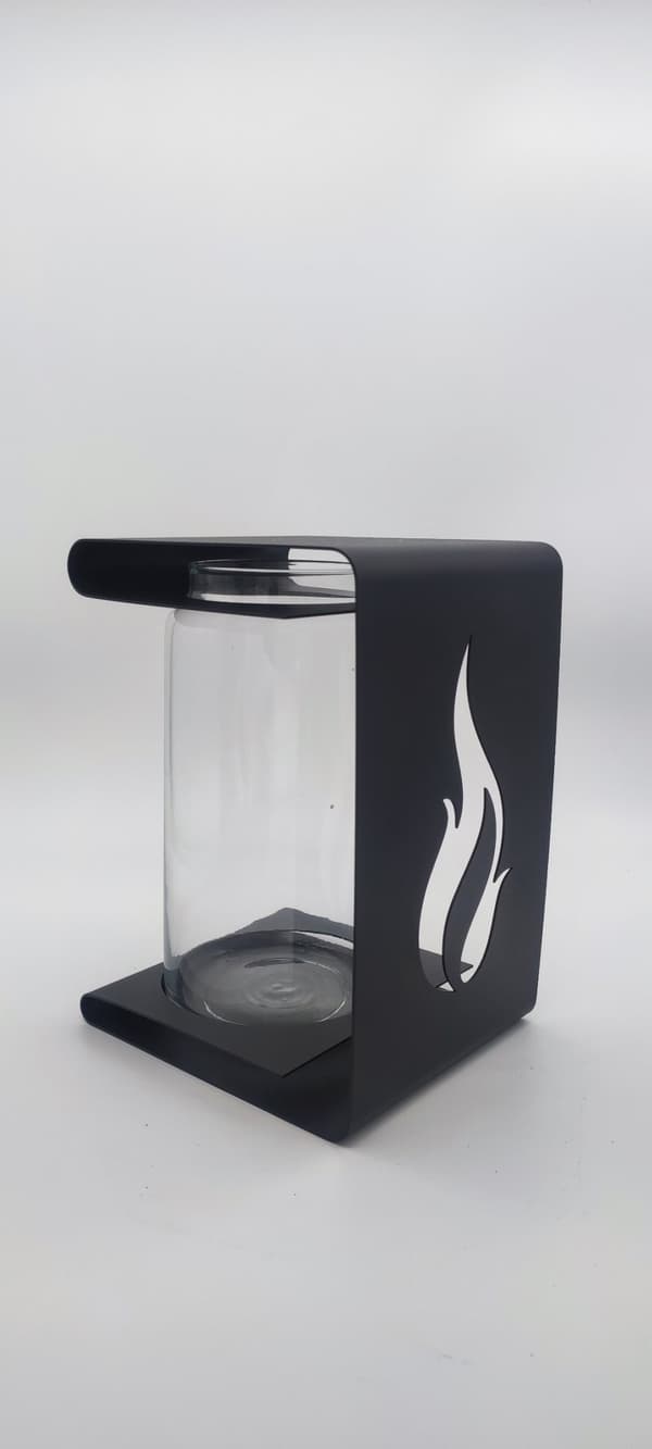 LYKTA METALL GLAS / LÅGA / 1 STK / SVART