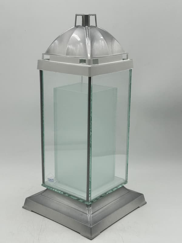 GLAS SØJLE TÅRN - 2 REKTANGLER / HVID-SØLV / 1 STK