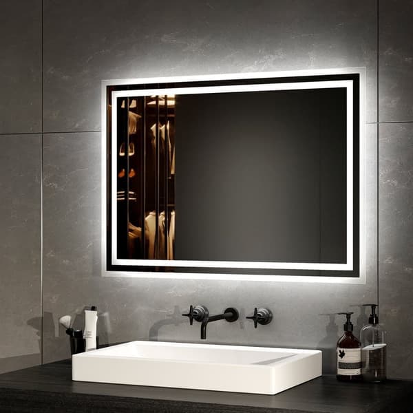 EMKE LED Badrumsspegel, 50x70 cm, 2 Ljusfärger 3000K/6500K, Immafri, Minnesfunktion, Mekanisk Brytare, Horisontell/Vertikal, IP44