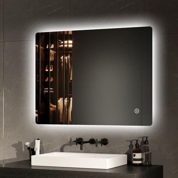 EMKE LED Badrumsspegel, 80x60 cm, Touch, Immafri, Dimmbar, variabelt ljus, Energieffektiv, Auto Av, IP44, Hor/Vert