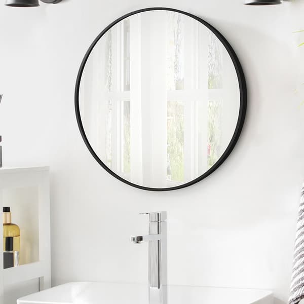 Rundt veggspeil Ø 61 cm med svart metallramme