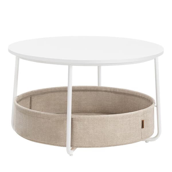 Pyöreä sohvapöytä säilytyskorilla - valkoinen/beige
