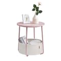 Miniatyrbilde 3 av 3: Rundt nattbord med oppbevaringskurv - rosa/hvitt