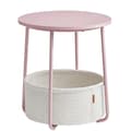 Miniatyrbilde 1 av 3: Rundt nattbord med oppbevaringskurv - rosa/hvitt