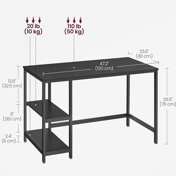 Svart skrivbord med hyllor och metallram – 120 x 60 x 76 cm