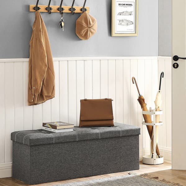 Oppbevaringsbenk i mørkegrått stofftrekk - 110 x 38 x 38 cm