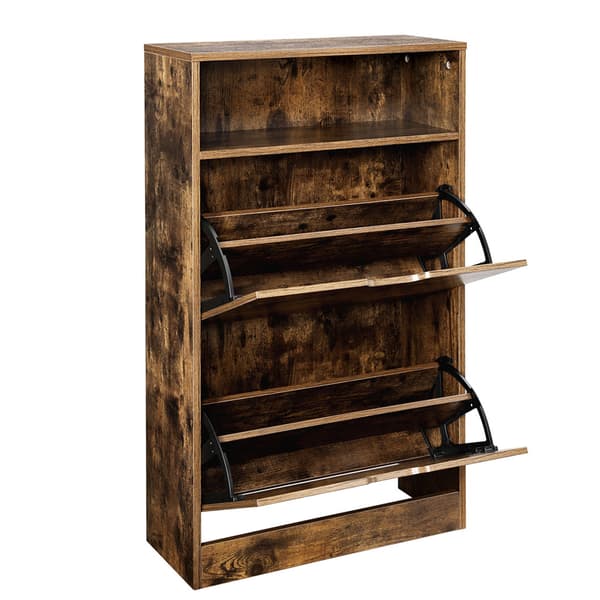 Skoskap med foldedører og åpent rom 60 x 24 x 102 cm - Rustikk brun