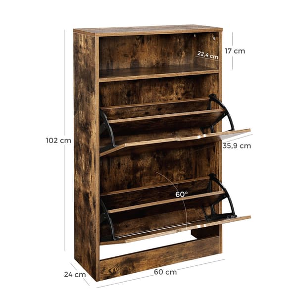 Skoskap med foldedører og åpent rom 60 x 24 x 102 cm - Rustikk brun