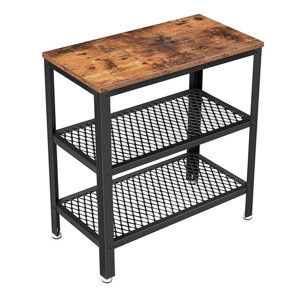 Sidebord med 2 nettinghyller - Rustikk brun/svart