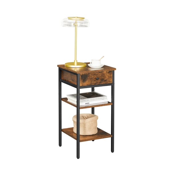 Sidebord med en skuff og 2 oppbevaringshyller - Rustikk brun / svart