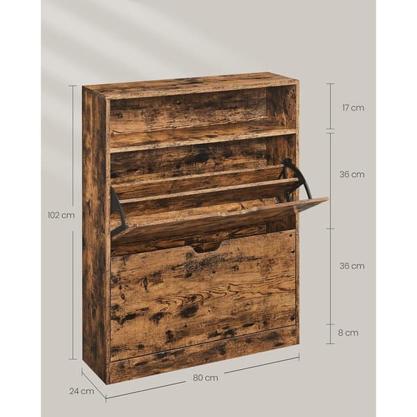 Kenkäkaappi käännettävillä ovilla ja avoimella lokerolla 80 x 24 x 102 cm - Rustic Ruskea