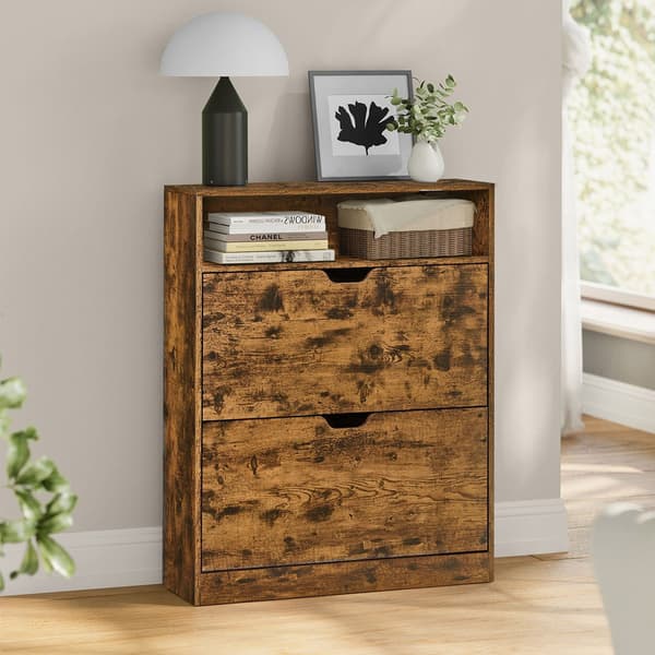 Kenkäkaappi käännettävillä ovilla ja avoimella lokerolla 80 x 24 x 102 cm - Rustic Ruskea