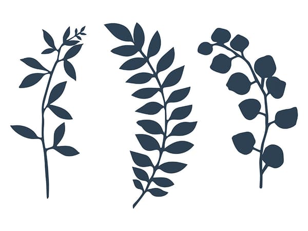 Dekorationskvistar med blad, mörk granatäpple (1 kartong / 60 förpackningar) (1 förpackning / 9 st.)