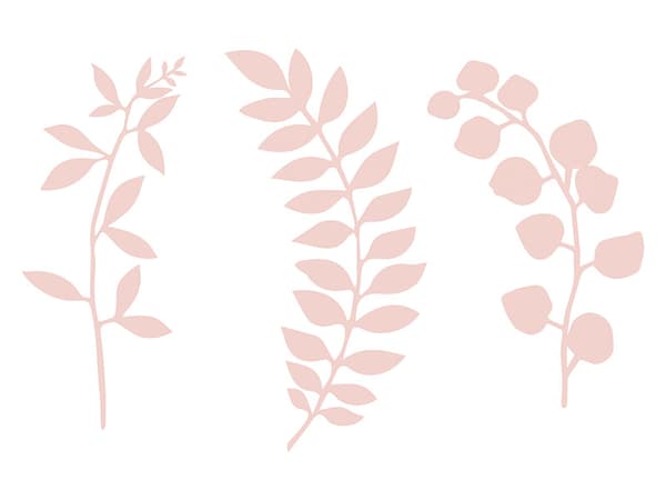 Dekorationsgrene med blade, pudderrosa (1 æske / 60 pakker) (1 pakke / 9 stk.)