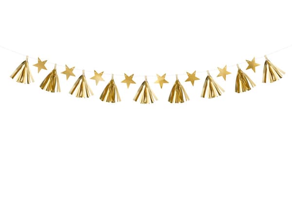 Pappersgirlang Stjärnor, guld, 1,3m