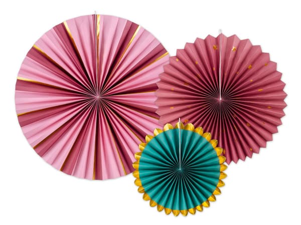 Dekorativa rosetter, vinröda, 26-43 cm (1 förpackning / 3 st.)